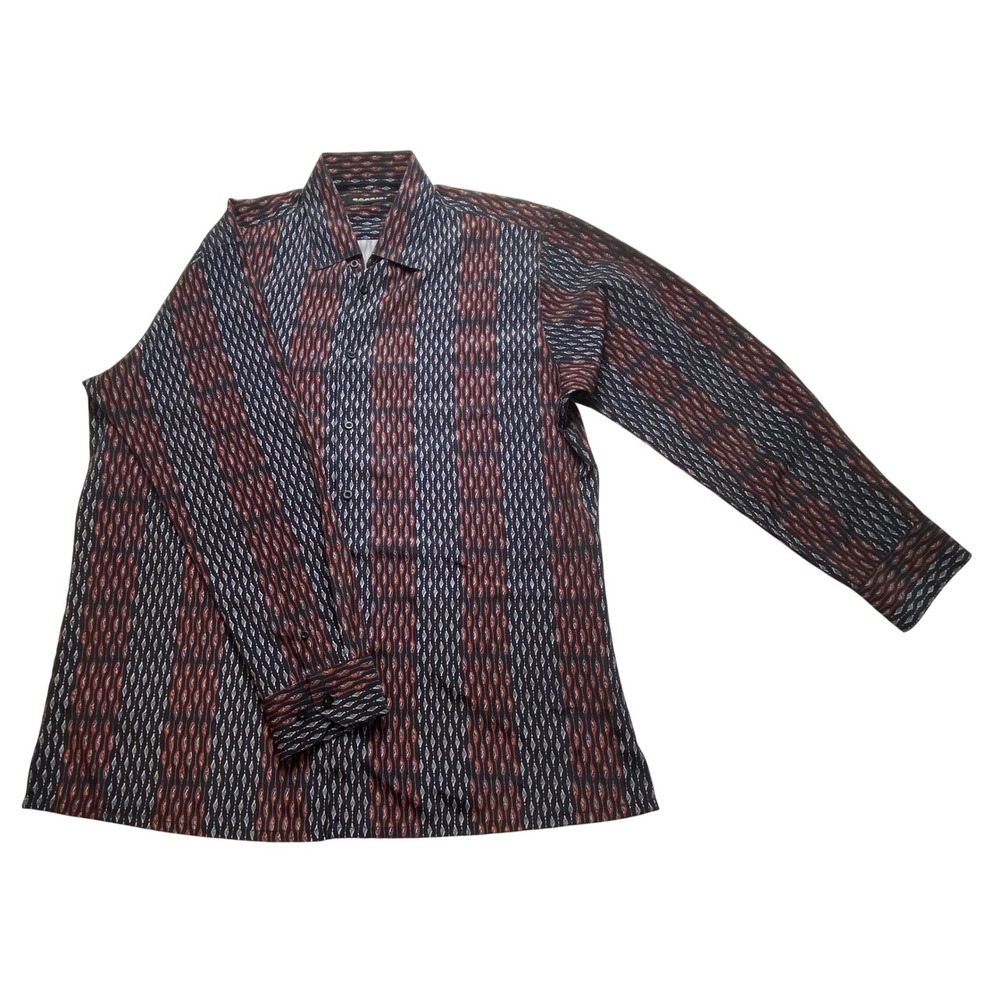 Bassiri Limited Collection Mens XL Button Down Shirt Navy Rust Geometric Striped